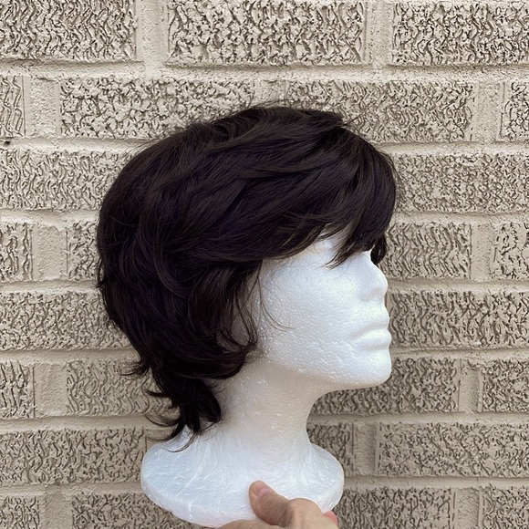 NWT 9” BROWNBLACK almost black darkest brown short side part natural men/women - Picture 5 of 8